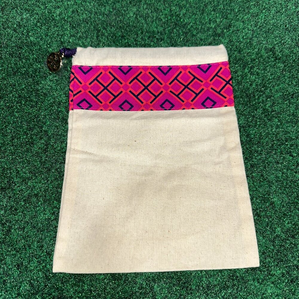Tory Burch Ecru Canvas Gold Logo Charm  Small Travel Dust Bag